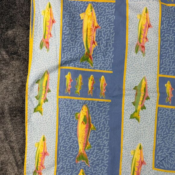 Vtg April Cornell Pike River Fish Print Blue Tablecloth 67X70 Cottagecore - Picture 2 of 9